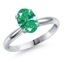 Gem Stone King PLAT-900 Platinum Green Zirconia Engagement Ring for Women | 1.21 Cttw | Oval 8X6MM | Gemstone Birthstone | Size 5