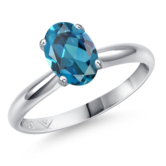 Gem Stone King PLAT-900 Platinum London Blue Topaz Engagement Ring for Women | 1.50 Cttw | Oval 8X6MM | Gemstone November Birthstone | Size 8