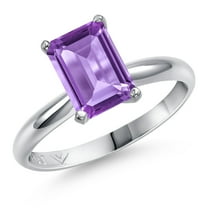 Gem Stone King PLAT-900 Platinum Purple Amethyst Engagement Ring for Women | 2.50 Cttw | Emerald Cut 9X7MM | Gemstone February Birthstone | Size 8