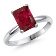 thumbnail image 1 of Gem Stone King PLAT-900 Platinum Red Created Ruby Engagement Ring for Women | 2.80 Cttw | Emerald Cut 9X7MM | Gemstone July Birthstone | Size 6, 1 of 6