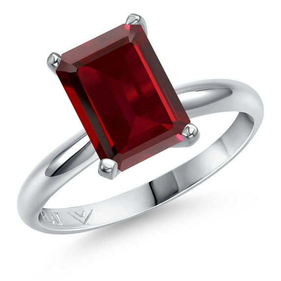 Gem Stone King PLAT-900 Platinum Red Garnet Engagement Ring for Women | 3.90 Cttw | Emerald Cut 10X8MM | Gemstone January Birthstone | Size 8