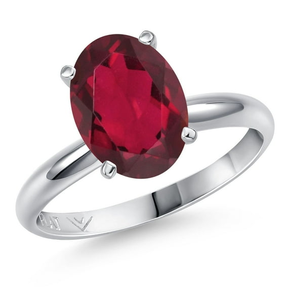 Gem Stone King PLAT-900 Platinum Ruby Red Mystic Quartz Engagement Ring for Women | 2.70 Cttw | Oval 10X8MM | Gemstone Birthstone | Size 9