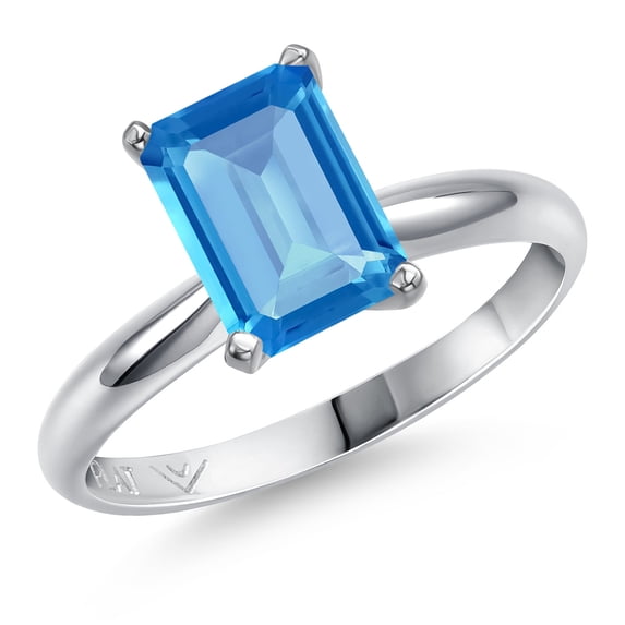 Gem Stone King PLAT-900 Platinum Swiss Blue Topaz Engagement Ring for Women | 2.50 Cttw | Octagon 9X7MM | Gemstone November Birthstone | Size 7