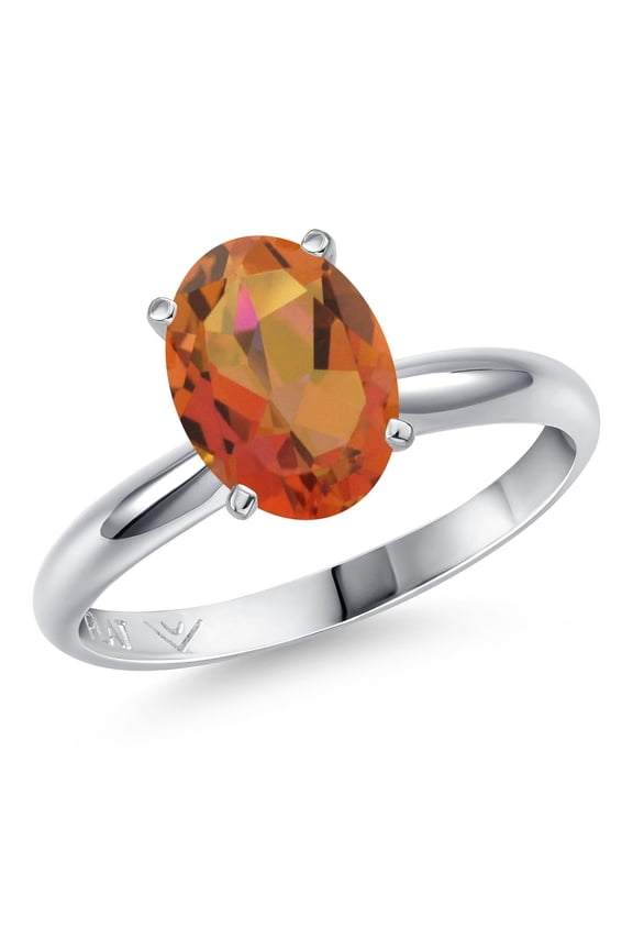 PLAT-900 Platinum Twilight Orange Mystic Quartz Engagement Ring for Women | 1.80 Cttw | Oval 9X7MM | Gemstone Birthstone | Size 9