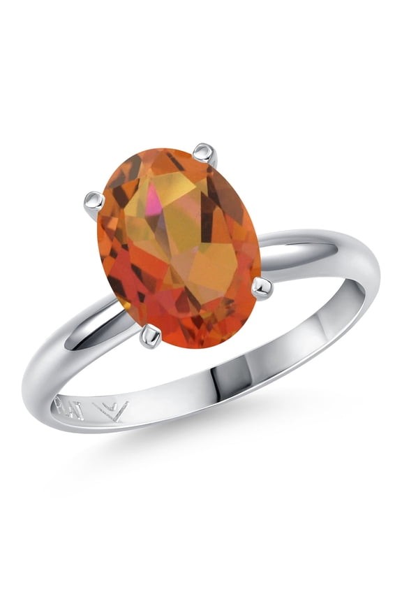 PLAT-900 Platinum Twilight Orange Mystic Quartz Engagement Ring for Women | 2.70 Cttw | Oval 10X8MM | Gemstone Birthstone | Size 5