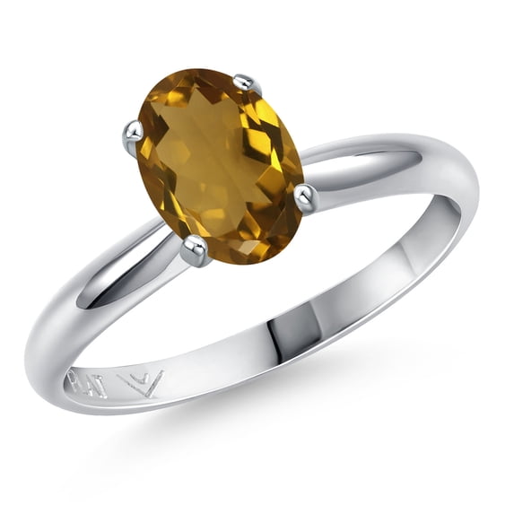 Gem Stone King PLAT-900 Platinum Whiskey Quartz Engagement Ring for Women | 1.00 Cttw | Oval 8X6MM | Gemstone Birthstone | Size 6