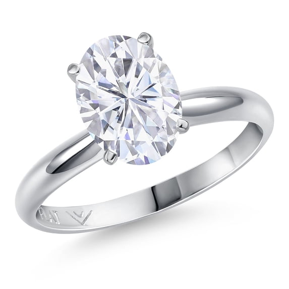 Gem Stone King PLAT-900 Platinum White Zirconia Engagement Ring for Women | 3.05 Cttw | Oval 9X7MM | Gemstone Birthstone | Size 9