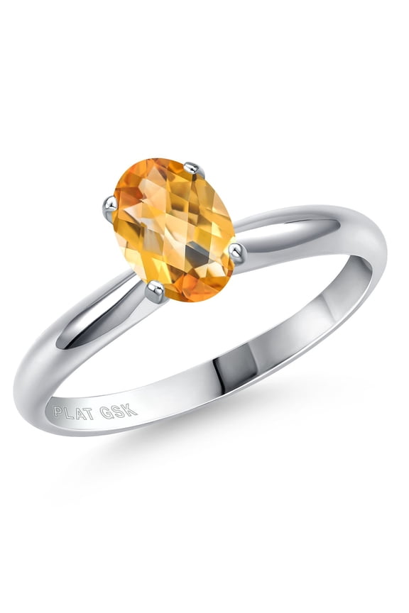 PLAT-900 Platinum Yellow Citrine Engagement Ring for Women | 0.73 Cttw | Oval Checkerboard 7X5MM | Gemstone November Birthstone | Size 9