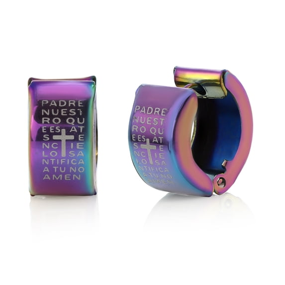 Gem Stone King Padre Nuestro Stainless Steel Rainbow Huggie Earrings 13MM Length 7MM Width