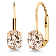 Peach Morganite Yellow Gold Plated Leverback Earrings for Women (1.30 Cttw, Gemstone October Birthstone, Oval 7X5MM)