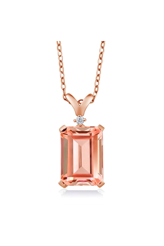 Peach Nano Morganite and White Diamond 18K Rose Gold Plated Silver Pendant Necklace for Women (6.32 Cttw, with 18 inch Chain)