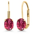 thumbnail image 1 of Gem Stone King Pink Tourmaline Yellow Gold Plated Leverback Earrings for Women (1.70 Cttw, Gemstone October Birthstone, Oval 7X5MM), 1 of 4