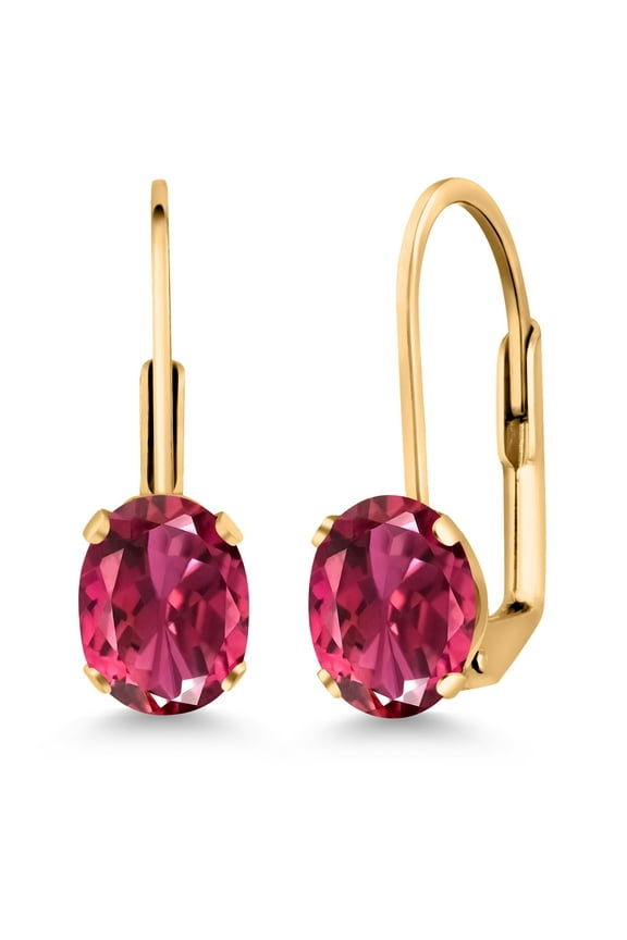 Pink Tourmaline Yellow Gold Plated Leverback Earrings for Women (1.70 Cttw, Gemstone October Birthstone, Oval 7X5MM)