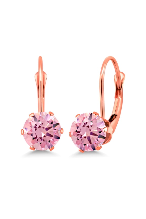 Pink Zirconia Leverback Earrings for Women (3.00 Cttw, Gemstone Birthstone, Round 6MM)