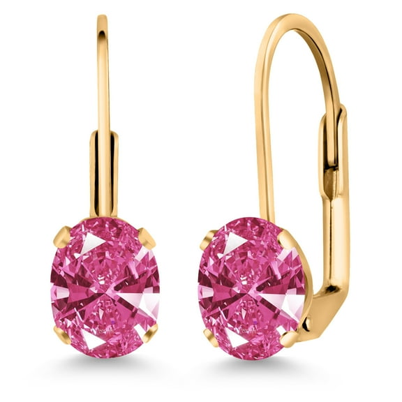 Gem Stone King 1.52 Cttw Pink Zirconia Yellow Gold Plated Leverback Earrings for Women | Gemstone Birthstone | Oval 7X5MM | Fine Jewelry Gifts for Her Mom Women Wife