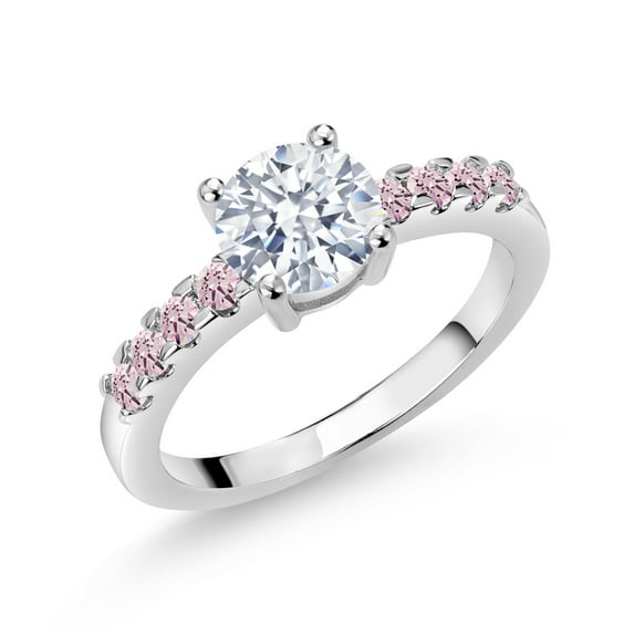 Gem Stone King Pink and White Zirconia CZ Engagement Anniversary Promise Ring for Women (1.14 Cttw, Gemstone, Round 6MM, Size 5)