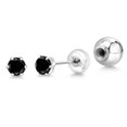 thumbnail image 1 of Gem Stone King Platinum Black Diamond Stud Earrings for Women Men (0.54 Cttw, Gemstone April Birthstone, Round 4MM), 1 of 6
