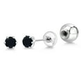 thumbnail image 1 of Gem Stone King Platinum Black Onyx Stud Earrings for Women Men (0.44 Cttw, Gemstone December Birthstone, Round 4MM), 1 of 6
