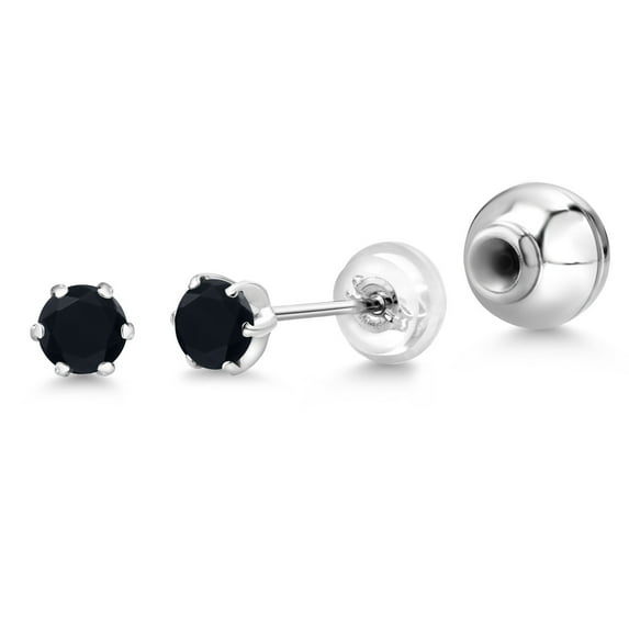Gem Stone King Platinum Black Onyx Stud Earrings for Women Men (0.44 Cttw, Gemstone December Birthstone, Round 4MM)