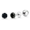thumbnail image 1 of Gem Stone King Platinum Black Onyx Stud Earrings for Women Men (1.60 Cttw, Gemstone Birthstone, Round 6MM), 1 of 6