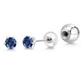 thumbnail image 1 of Gem Stone King Platinum Blue Created Sapphire Stud Earrings for Women Men (0.50 Cttw, Gemstone September Birthstone, Round 4MM), 1 of 6