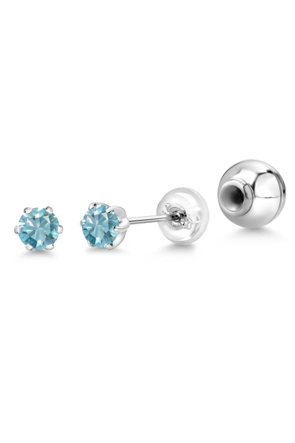 Platinum Blue Zircon Stud Earrings for Women Men (1.00 Cttw, Gemstone December Birthstone, Round 4MM)