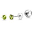 thumbnail image 1 of Gem Stone King Platinum Green Peridot Stud Earrings for Women Men (0.60 Cttw, Gemstone August Birthstone, Round 4MM), 1 of 6