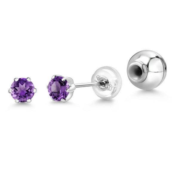 Gem Stone King Platinum Purple Amethyst Stud Earrings for Women Men (0.32 Cttw, Gemstone February Birthstone, Round 3.5MM)