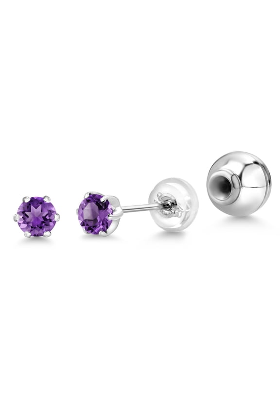 Platinum Purple Amethyst Stud Earrings for Women Men (0.32 Cttw, Gemstone February Birthstone, Round 3.5MM)