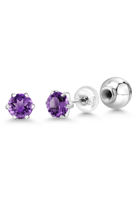 Platinum Purple Amethyst Stud Earrings for Women Men (0.95 Cttw, Gemstone Birthstone, Round 5MM)