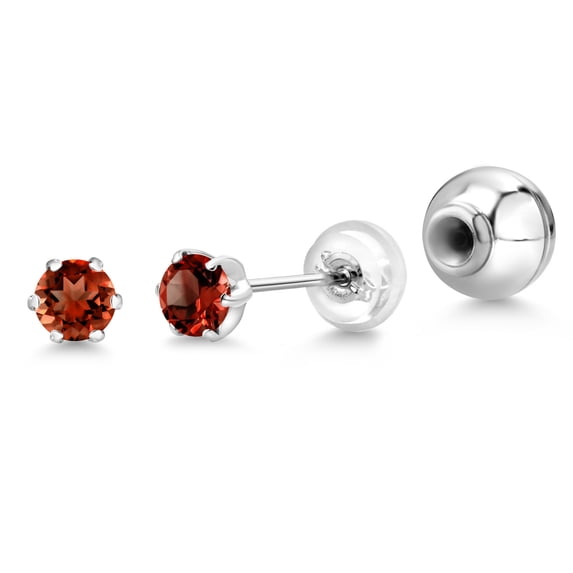 Gem Stone King Platinum Red Garnet Stud Earrings for Women Men (0.74 Cttw, Gemstone January Birthstone, Round 4MM)