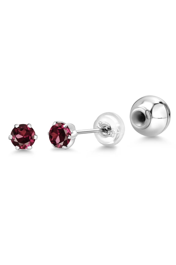 Platinum Red Rhodolite Garnet Stud Earrings for Women Men (0.74 Cttw, Gemstone January Birthstone, Round 4MM)