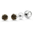 thumbnail image 1 of Gem Stone King Platinum Stud Earrings for Women Men 1.00 Ct Round 5mm Brown Smoky Quartz, 1 of 6