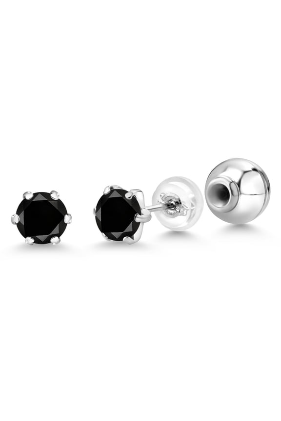 Platinum Stud Earrings for Women Men 1.10 Ct 5mm Round Black AAA Diamond