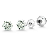 Gem Stone King Platinum Stud Earrings for Women Men 1.60 Ct Round 6mm Green Prasiolite