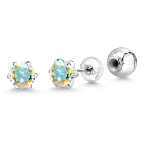Gem Stone King Platinum Stud Earrings for Women Men 2.00 Ct Round 6mm Mercury Mist Mystic Topaz