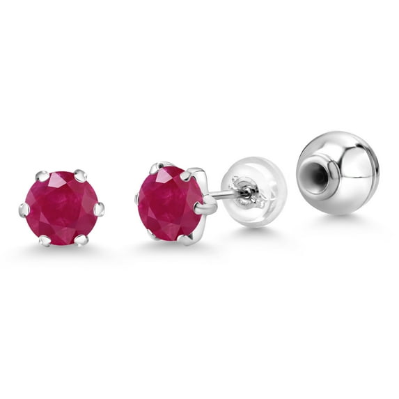 Gem Stone King Platinum Stud Earrings for Women Men 2.00 Ct Round 6mm Red Ruby