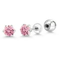 thumbnail image 1 of Gem Stone King Platinum Stud Earrings for Women Men 3.00 Ct Round 6mm Pink Zirconia, 1 of 6