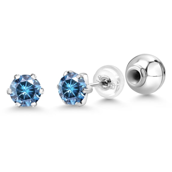 Gem Stone King Platinum Stud Earrings for Women Men Persian Blue Round Moissanite (1.00 Cttw)