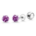 thumbnail image 1 of Gem Stone King Platinum Stud Earrings for Women Men Set with 6mm Round Fancy Purple Zirconia, 1 of 6