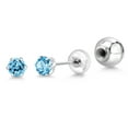 thumbnail image 1 of Gem Stone King Platinum Swiss Blue Topaz Stud Earrings for Women Men (0.40 Cttw, Gemstone November Birthstone, Round 3.5MM), 1 of 6