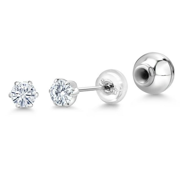 Gem Stone King Platinum White Moissanite Stud Earrings for Women Men (0.46 Cttw, Gemstone Birthstone, Round 4MM)