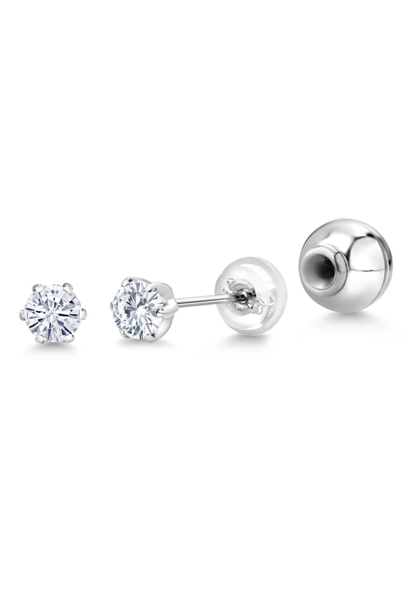 Platinum White Moissanite Stud Earrings for Women Men (0.46 Cttw, Gemstone Birthstone, Round 4MM)