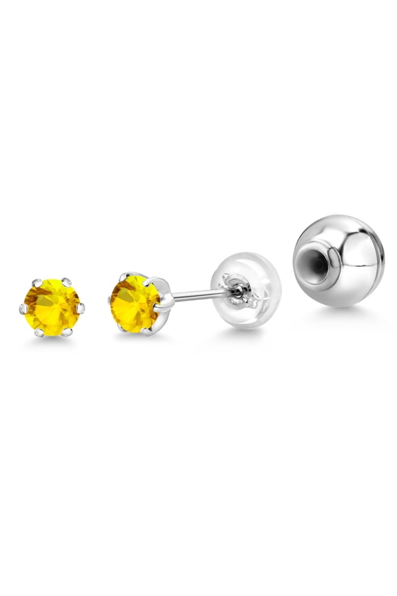 Platinum Yellow Sapphire Stud Earrings for Women Men (0.72 Cttw, Gemstone September Birthstone, Round 4MM)