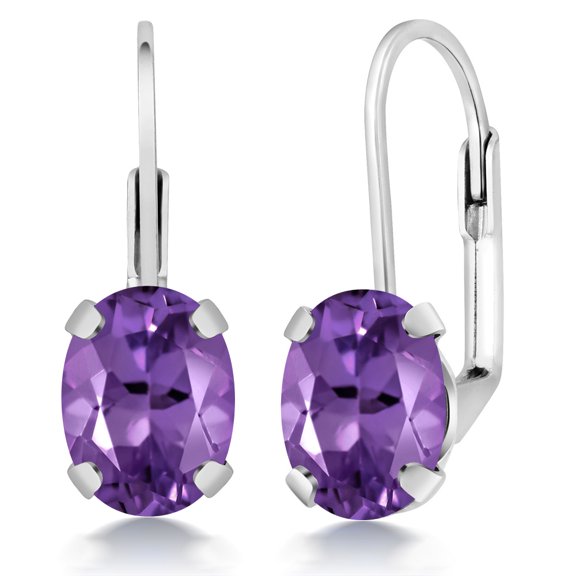 Gem Stone King Purple Amethyst Leverback Earrings for Women (3.10 Cttw, Gemstone February Birthstone, Oval 8X6MM)