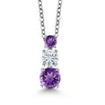 thumbnail image 1 of Gem Stone King Purple Amethyst and White Moissanite 3 Stone Pendant Necklace for Women (0.81 cttw, Gemstone Birthstone, Round 5MM, 4MM and 3MM, with 18 inch Chain), 1 of 3