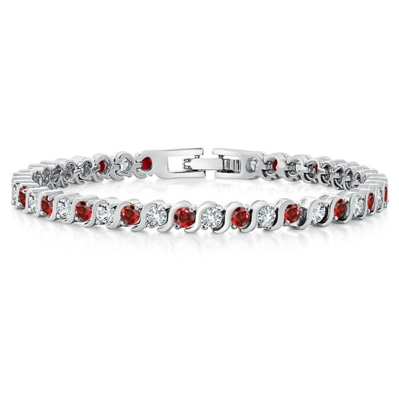 Gem Stone King Radiant Simulated Red Ruby and Sparkling White Cubic Zirconia Tennis Bracelet for Women - The Perfect Luxury Gift for Her on Weddings and Special Occasions - 4.50 Cttw, 7 inch Length