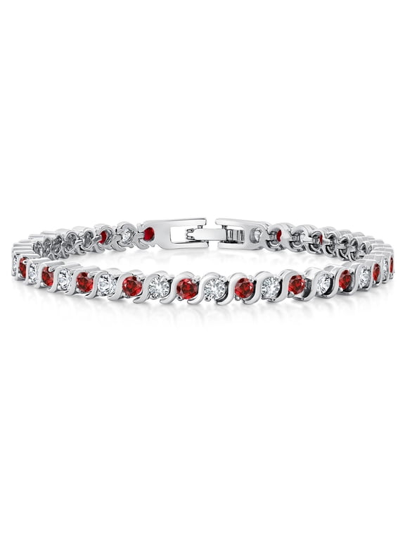 Radiant Simulated Red Ruby and Sparkling White Cubic Zirconia Tennis Bracelet for Women - The Perfect Luxury Gift for Her on Weddings and Special Occasions - 4.50 Cttw, 7 inch Length