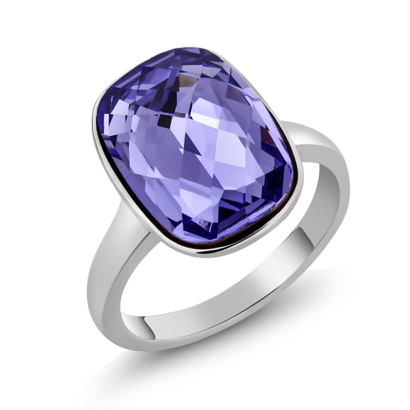 Gem Stone King Rectangular Checkerboard Pruple Stone Ring Made with Crystals