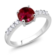 Gem Stone King Red Created Ruby Engagement Anniversary Promise Ring for Women 1.24 Cttw, Gemstone July Birthstone, Round 7MM, Size 9
